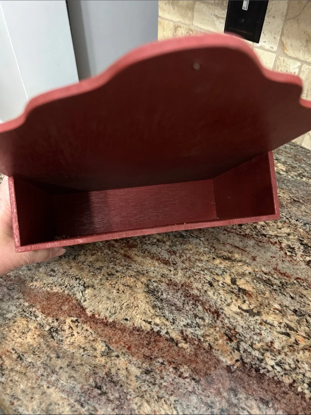 Red Decorative Wall Pocket with Hand-Painted Folk Art